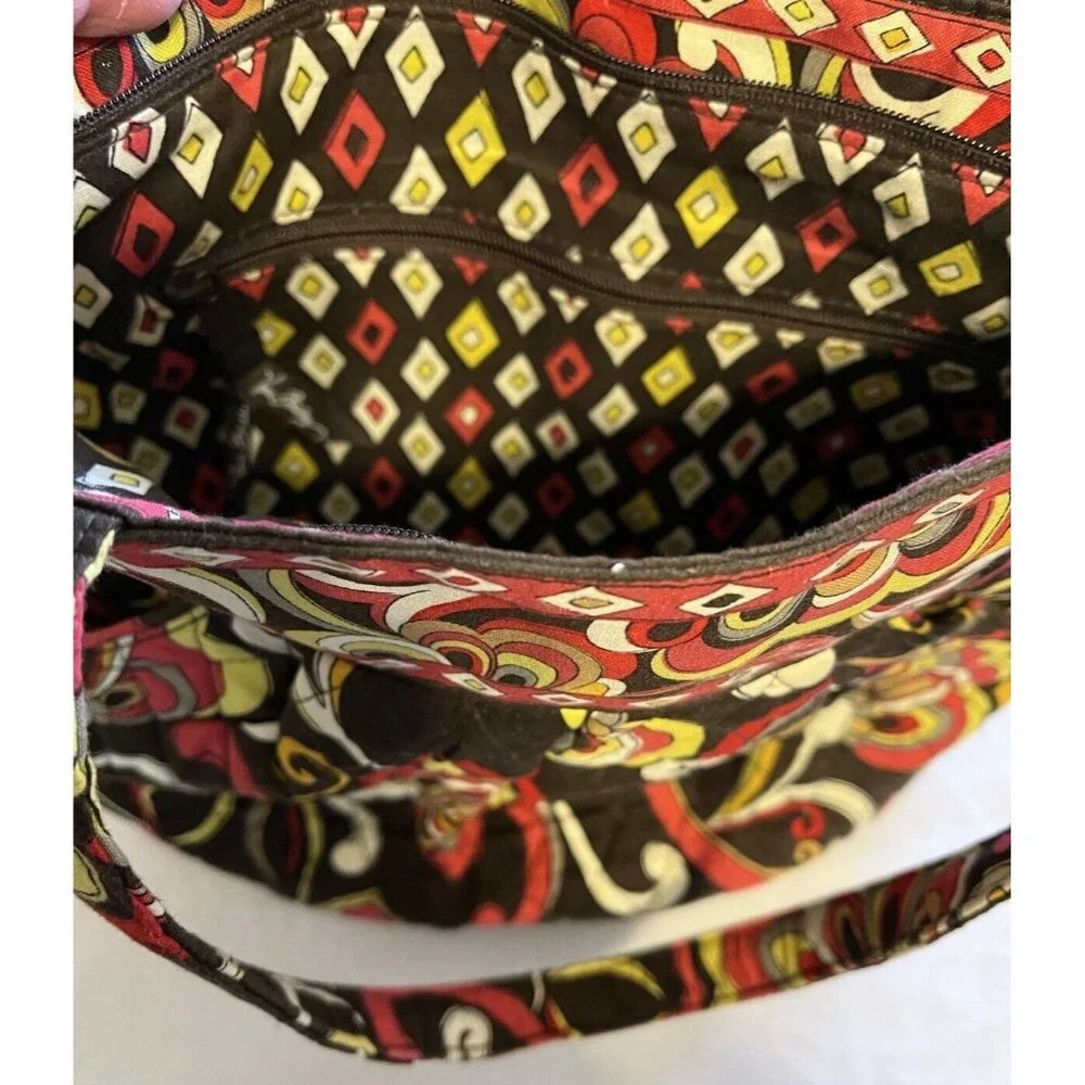Retired Brown Yellow Red Floral Vera Bradley Pucini Handbag Purse HOBO Bag NWOT